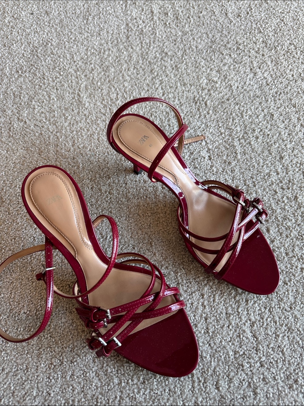 Zara Burgundy Patent Strappy Heeled Sandals